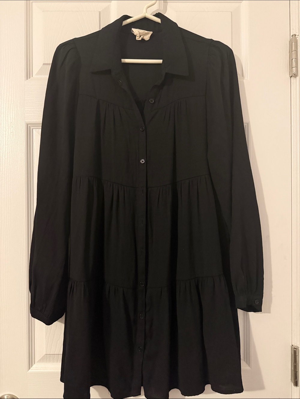 Long-Sleeve Black Tiered Shirt Dress - Unbranded